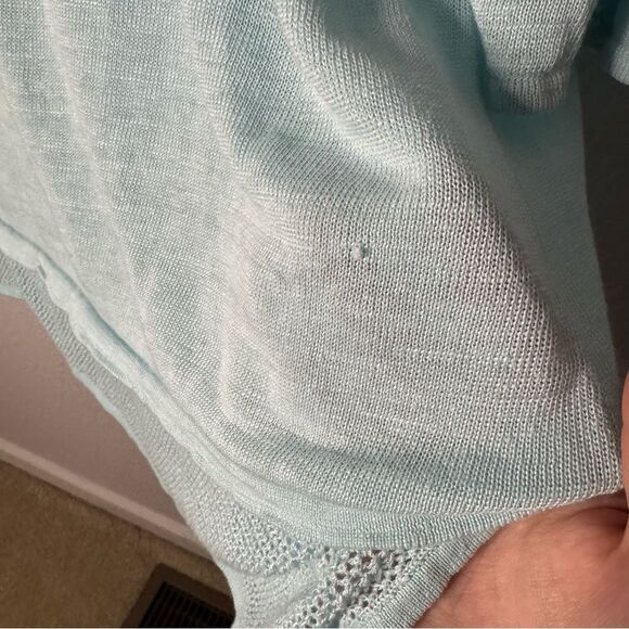 Pure J Jill Aqua Blue Linen Blend Asymmetrical Crochet Hem Tunic Top Size XL - Picture 8 of 10